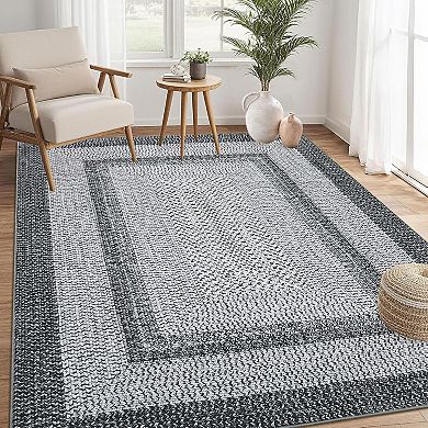 Washable Modern Braided Print Area Rug, Soft Non-Slip Low-Pile Non-Shedding Carpet, Stain-Resistant