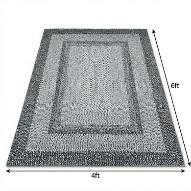 Washable Modern Braided Print Area Rug, Soft Non-Slip Low-Pile Non-Shedding Carpet, Stain-Resistant