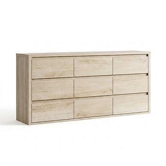 Rustic Farmhouse 9 Drawer Dresser, Handle-Free Wooden Storage Chest, Anti-Tip Safety Cabinet
