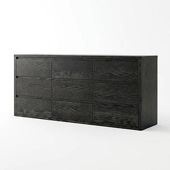 Rustic Farmhouse 9 Drawer Dresser, Handle-Free Wooden Storage Chest, Anti-Tip Safety Cabinet