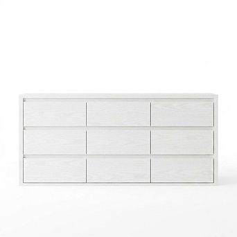 Rustic Farmhouse 9 Drawer Dresser, Handle-Free Wooden Storage Chest, Anti-Tip Safety Cabinet