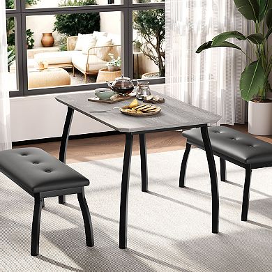 3-Piece Dining Table Set for 4, Space-Saving Kitchen Table Set with Upholstered Benches
