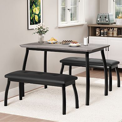 3-Piece Dining Table Set for 4, Space-Saving Kitchen Table Set with Upholstered Benches