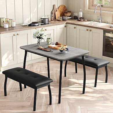 3-Piece Dining Table Set for 4, Space-Saving Kitchen Table Set with Upholstered Benches