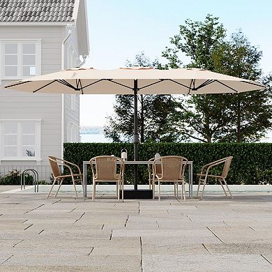 15 FT Double-Sided Outdoor Patio Umbrella with Cross Base