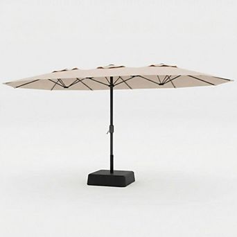 15 FT Double-Sided Outdoor Patio Umbrella with Cross Base