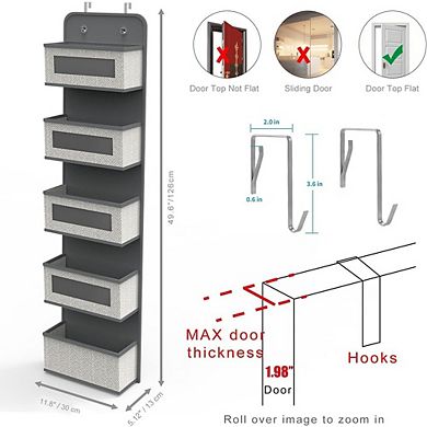 Over Door Hanging Organizer with 5 Clear Window Pockets and Hooks