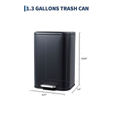 Stainless Steel Kitchen Step Trash Can - 1.3 Gallon/5L, Soft-Close Lid
