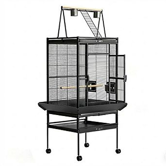 Large Rolling Bird Cage with Play Top - Spacious Aviary for Parrots, Parakeets, Conures