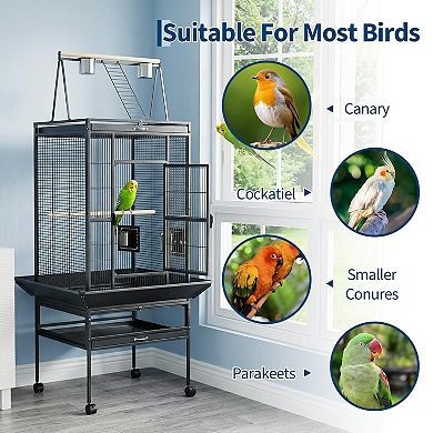 Large Rolling Bird Cage with Play Top - Spacious Aviary for Parrots, Parakeets, Conures