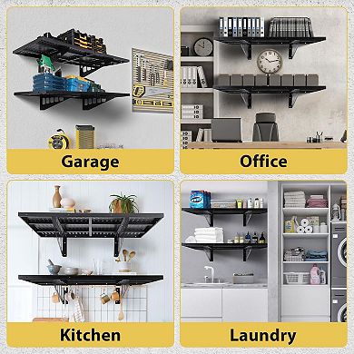 2-Pack Metal Garage Wall Shelving Heavy Duty Floating Storage Racks, Adjustable Steel Shelves
