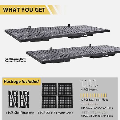 2-Pack Metal Garage Wall Shelving Heavy Duty Floating Storage Racks, Adjustable Steel Shelves