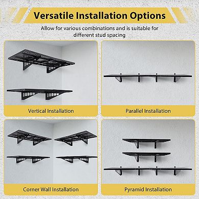 2-Pack Metal Garage Wall Shelving Heavy Duty Floating Storage Racks, Adjustable Steel Shelves