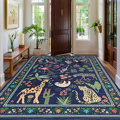 Modern Area Rug, Washable Rugs for Living Room Bedroom, Non-Slip Foldable Floor Carpet