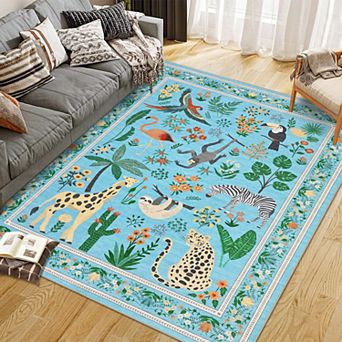 Modern Area Rug, Washable Rugs for Living Room Bedroom, Non-Slip Foldable Floor Carpet