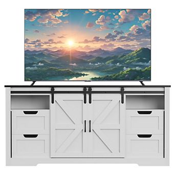 Farmhouse TV Stand for 70 Inch TVs, Rustic Media Console with Sliding Barn Doors for Living Room