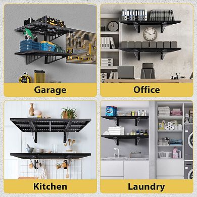 2-Pack Metal Garage Wall Shelving Heavy Duty Floating Storage Racks, Adjustable Steel Shelves