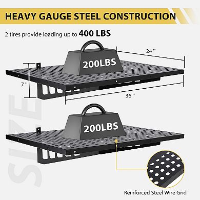 2-Pack Metal Garage Wall Shelving Heavy Duty Floating Storage Racks, Adjustable Steel Shelves