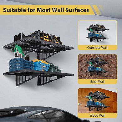 2-Pack Metal Garage Wall Shelving Heavy Duty Floating Storage Racks, Adjustable Steel Shelves