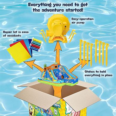 Sunny & Fun SpongeBob Deluxe Inflatable Water Slide with Climbing Wall, 2 Slides & Splash Pool