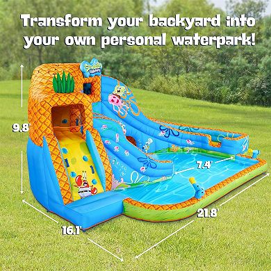 Sunny & Fun SpongeBob Deluxe Inflatable Water Slide with Climbing Wall, 2 Slides & Splash Pool