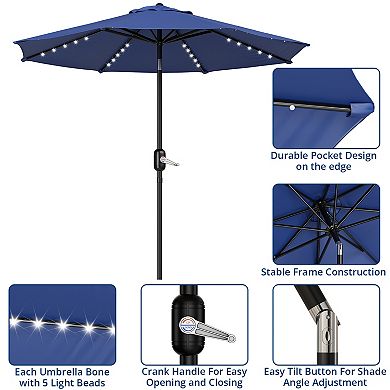 GOCAPTAIN 10FT Patio Umbrella with Solar Powered 40 LED Lights - Waterproof UV-Resistant Polyester