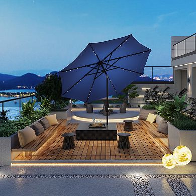 GOCAPTAIN 10FT Patio Umbrella with Solar Powered 40 LED Lights - Waterproof UV-Resistant Polyester