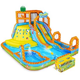 Sunny & Fun SpongeBob Mega Climb N’ Go Inflatable Water Slide with Climbing Wall, 2 Slides & More!