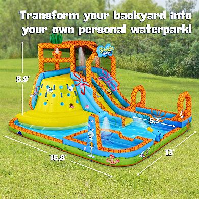 Sunny & Fun SpongeBob Mega Climb N’ Go Inflatable Water Slide with Climbing Wall, 2 Slides & More!