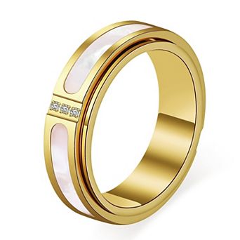 Cubic Zirconia Spinner Ring with Mother of Pearl