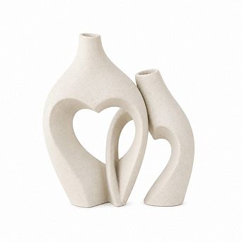 Ceramic Heart-Shaped Vase Set of 2, Minimalist Nordic Decor