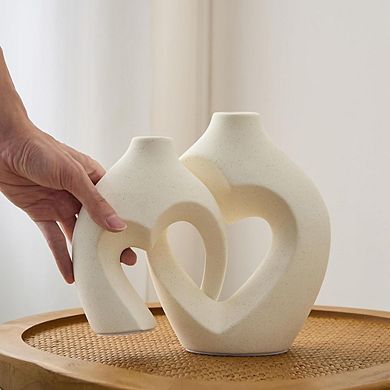 Ceramic Heart-Shaped Vase Set of 2, Minimalist Nordic Decor