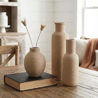 Ceramic Vase Set of 3 Decorative Vases for Flowers, Rustic Farmhouse