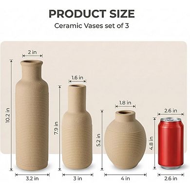 Ceramic Vase Set of 3 Decorative Vases for Flowers, Rustic Farmhouse