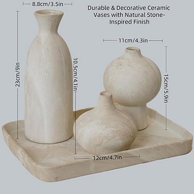 Ceramic Vase Set of 3 Textured Decorative Vases for Flowers, Durable