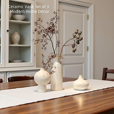 Ceramic Vase Set of 3 Textured Decorative Vases for Flowers, Durable