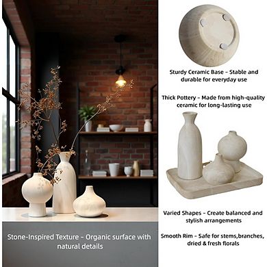 Ceramic Vase Set of 3 Textured Decorative Vases for Flowers, Durable
