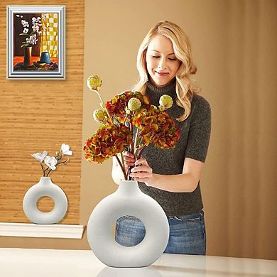 Ceramic Vase Set of 2 Decorative Round Vases, Modern Boho Style