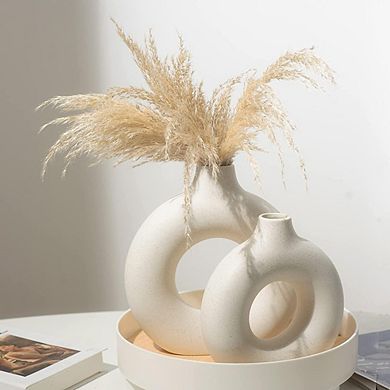 Ceramic Vase Set of 2 Decorative Round Vases, Modern Boho Style