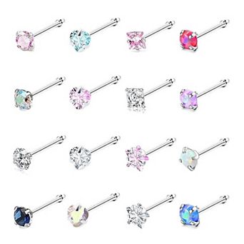 CZ & Opal L-Shape Nose Studs for Women