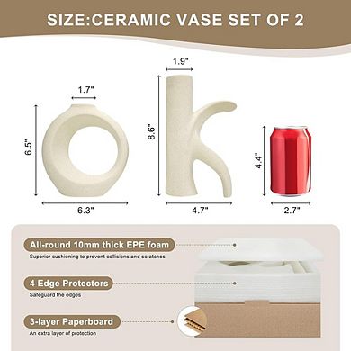 Ceramic Vase Set of 2 Decorative Vases for Pampas Grass, Modern