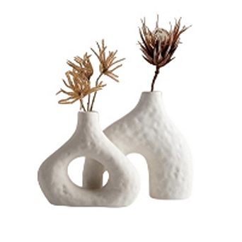 Ceramic Vase Set of 2, Decorative Modern Farmhouse Home Decor, White