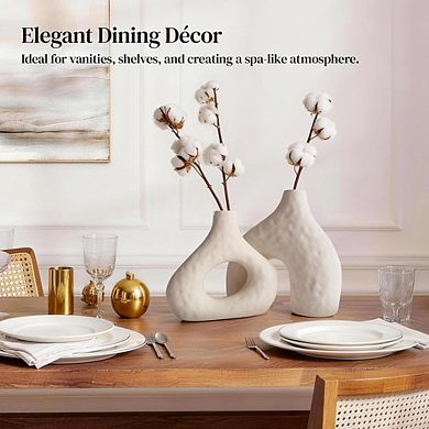 Ceramic Vase Set of 2, Decorative Modern Farmhouse Home Decor, White