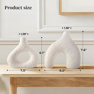 Ceramic Vase Set of 2, Decorative Modern Farmhouse Home Decor, White