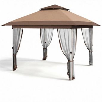 Heavy Duty Pop Up Outdoor Gazebo Tent with Mosquito Netting, Curtains, Vented 2 tier Roof for Lawn