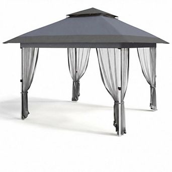 Heavy Duty Pop Up Outdoor Gazebo Tent with Mosquito Netting, Curtains, Vented 2 tier Roof for Lawn