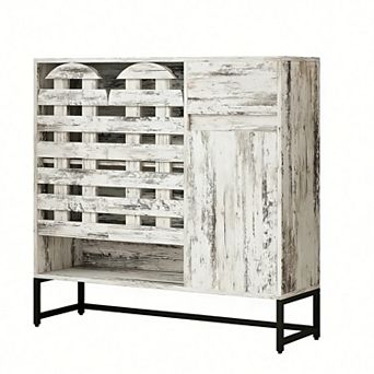 Retro Farmhouse Sideboard Cabinet with Arched Lattice Doors & Drawer, for Living Room, Kitchen
