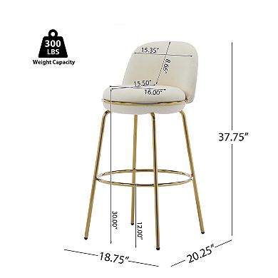 Set of 2 Modern Indoor Barstools Gold Metal Frame with Upholstered Seat, Mid-Century Style