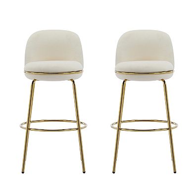 Set of 2 Modern Indoor Barstools Gold Metal Frame with Upholstered Seat, Mid-Century Style