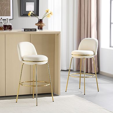 Set of 2 Modern Indoor Barstools Gold Metal Frame with Upholstered Seat, Mid-Century Style
